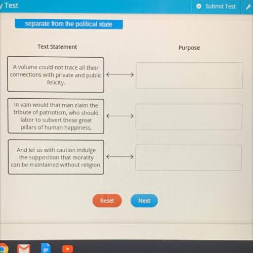 What is the purpose of each statement from Washington's address? Match the correct purpose to each