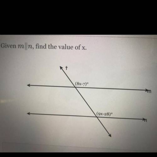 Given m ||n, find the value of x.
+
(8x-7)
m
(9X-28)