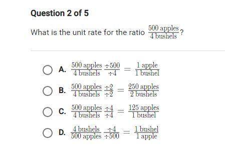 What is the unit rate for the ratio 500 apples/4 bushels?