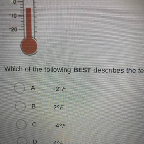 Which of the following best describes the temperature? 
-2
2
-4
4