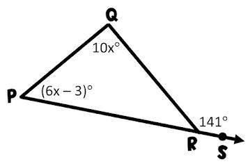 Use the Exterior Angle Theorem to find the measure of each angle in degrees.