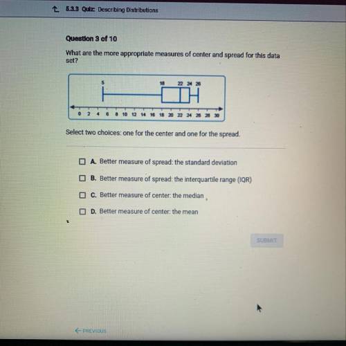 What are the more appropriate measures of center and spread for this data
Set?