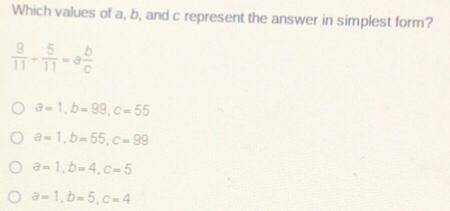 Which values of a, b, and c represent the answer in simplest form?