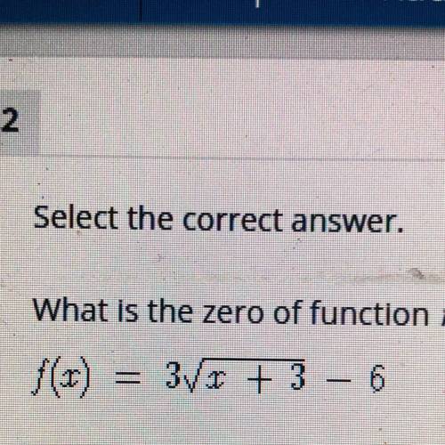 Select the correct answer.

What is the zero of function f?
A. x= 1
B. x= -3
C. x= 9
D. x= -1