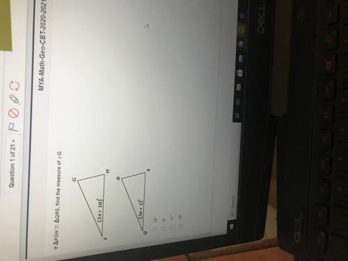 If triangle FGH is congruent to triangle QRS, find the measure of angle Q