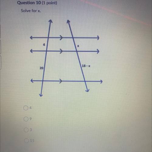 Solve for x
A 4
B 9
C 3
D 15