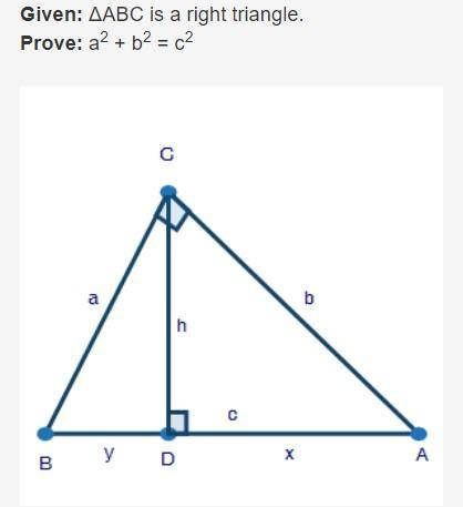 Which is not a justification for the proof?

a) Pieces of Right Triangles Similarity Theorem
b)Sid