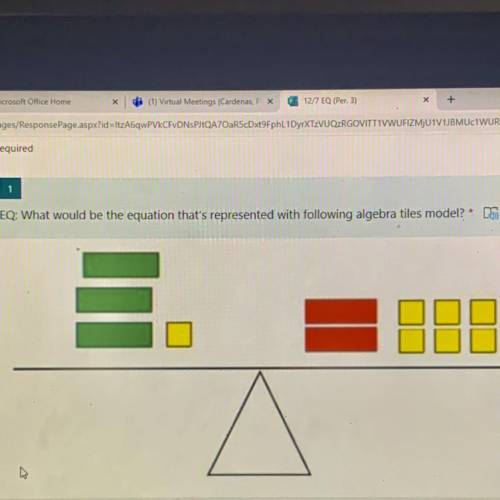 What would be the equation that’s represented with following algebra tiles mode? Plzzz answer ASAP!
