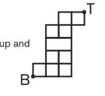 In the figure shown, how many paths from B to T are there that move up and

right along the line s