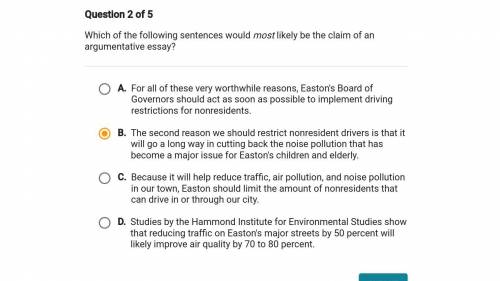 Which of the following sentences would most likely be the claim of an argumentative essay