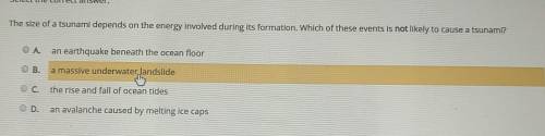 The size of a tsunami depends on the energy involved during its formation. Which of these events is