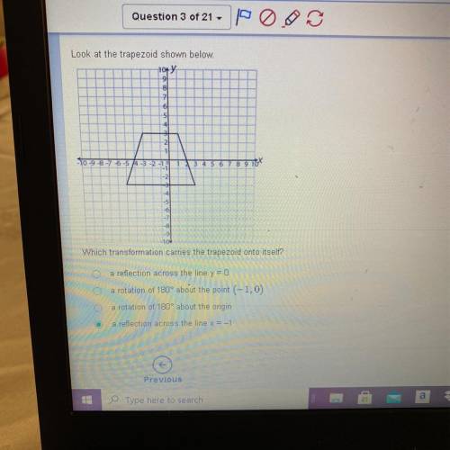 Look at the trapezoid shown below. which transformation carries the trapezoid onto itself?