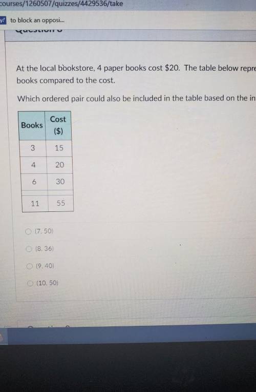 At the local bookstore 4 paper books cost $20 the table below represents the amount of books compar