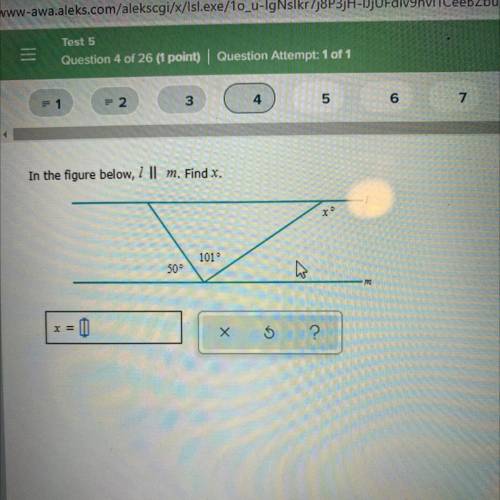 In the figure below, 7 || m. Find x.
101°
50°
x =
X Х
Ś
?