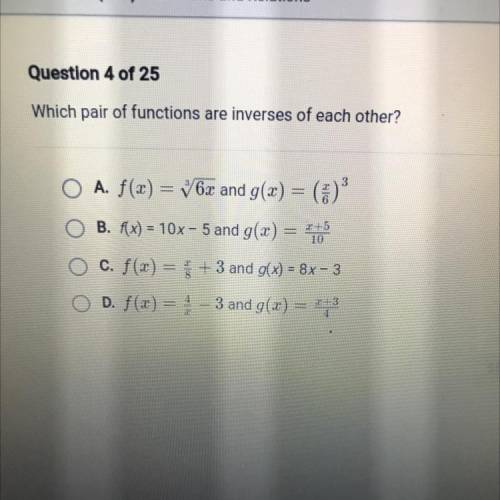 Which pair of functions are inverses of each other?