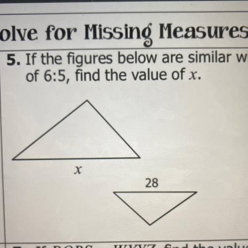 If the figures below are similar with a scale factor
of 6:5, find the value of x.