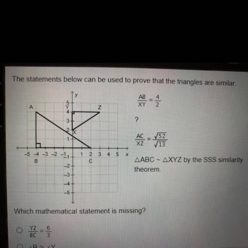 Which mathematical statement is missing?
YZ/BC = 6/3 
BC/YZ = 6/3