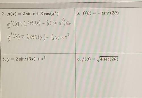 Hello. I need help with these trig functions. I need to find the derivatives and show work