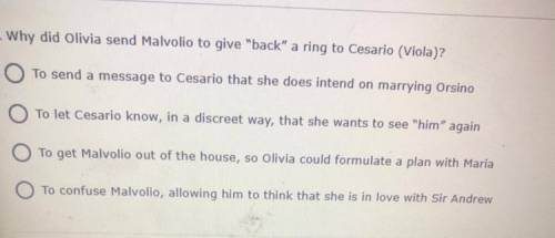 In twelfth Night, Why did Olivia send malvolio to give back a ring to Cesario(Viola)