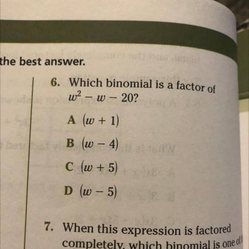 Which binomial is a factor of w^2-w-20