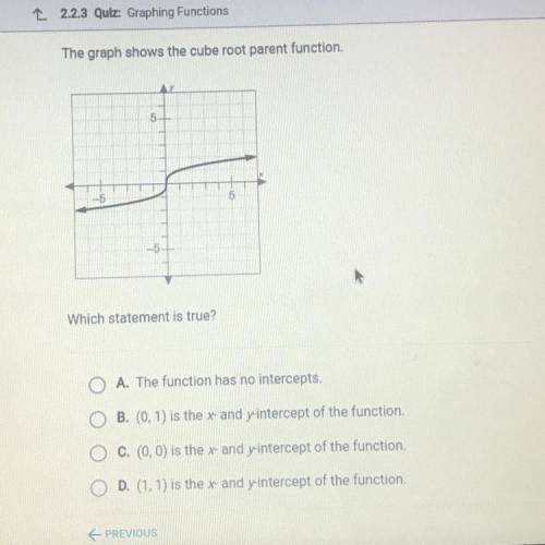 Help me please!

The graph shows the cube root parent function.
Which statement is true?