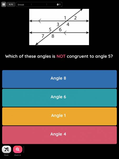 Which angle is not congruent to angle 5