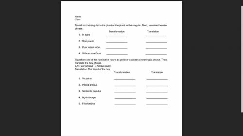 WILL GIVE BRAINLIEST FOR BEST ANSWER, MUST FILL OUT WHOLE SHEET. (language is Latin)