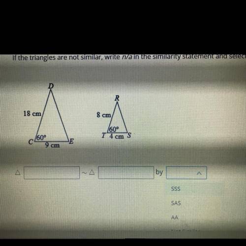 Are these triangles similar? If yes, by what? 
SSS, SAS, or AA?