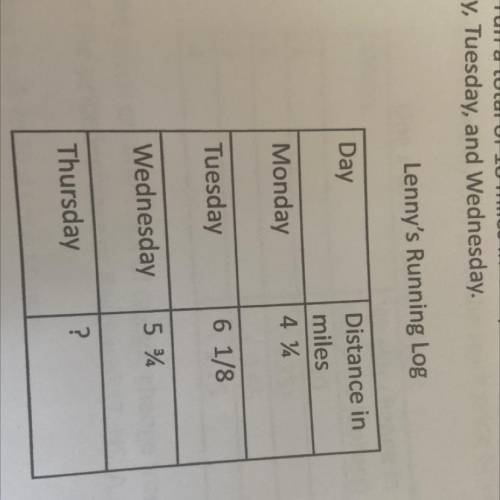 Lenny's goal is to run a total of 18 miles in 4 days the table shows his log for the number of mile