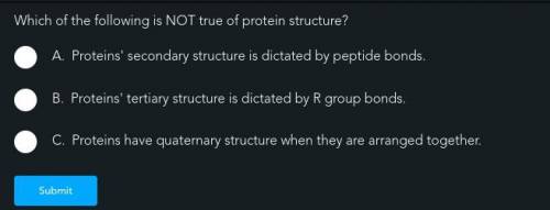 HELP!! Which of the following is NOT true of protein structure?

A: Proteins' secondary structure