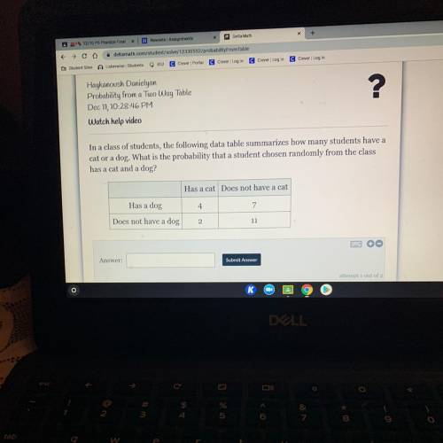 In a class of students, the following data table summarizes how many students have a

cat or a dog