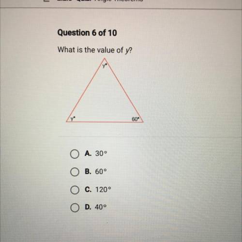What is the value of y?
I NEED HELP! it’s a quiz!