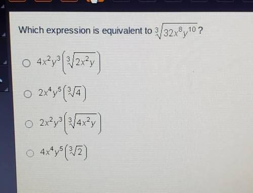 o 4x Which expression is equivalent to 3/32x®y 10 ? 4x?yo ( (2/28²7 2x*y(2/4 22273 (2/4x²y 4x*y>