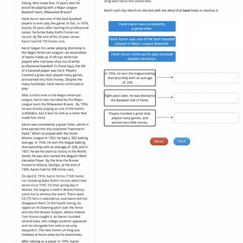 PLEASE HELP!!

Match each key idea from the text with the detail that best helps to develop it.
Ha