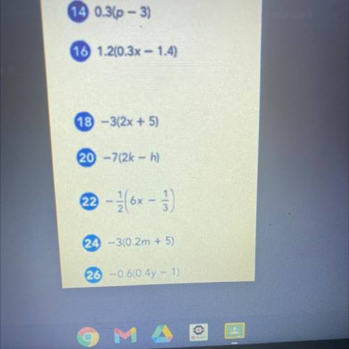 1) 0.3(p - 3)

2) 1.2(0.3x - 1.4)
3) -3(2x + 5)
4) -7(2k - h)
5) -1/2 (6x - 1/3)
6) -3(0.2m + 5)
7