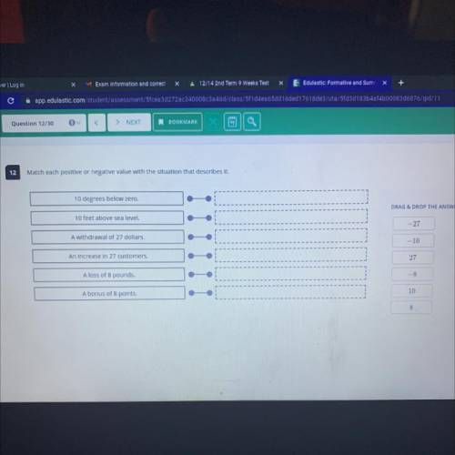 Match each positive or negative value with the situation that describes it