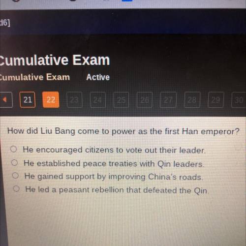 How did Liu Bang come to power as the first Han emperor?

O He encouraged citizens to vote out the
