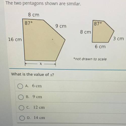 The two pentagons shown are similar.

8 cm
87°
9 cm
879
8 cm
16 cm
3 cm
6 cm
*not drawn to scale
Х