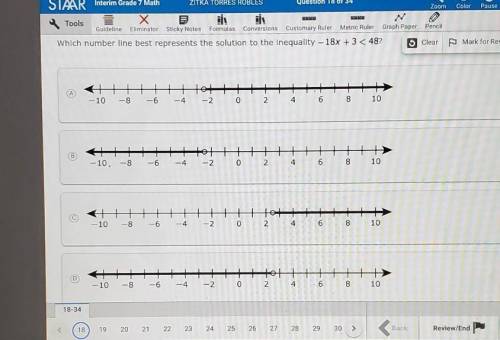 5 Clear Which number line best represents the solution to the inequality 18x + 3 < 48?