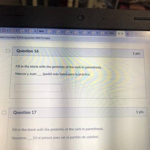 I need help with 16 and 17! Use the preterite tense of the verb in parenthesis