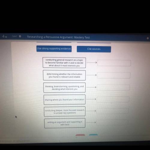 Drag the tiles to the correct boxes to complete the palrs

Match each research step with the activ