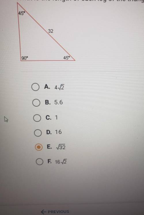 What is the length of each leg of the triangle below?