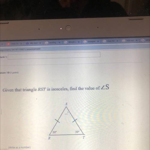 Given that triangle RST is isosceles, find the value of ZS