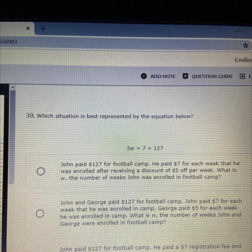 John paid $127 for football camp. He paid $7 for each week that he

was enrolled after receiving a