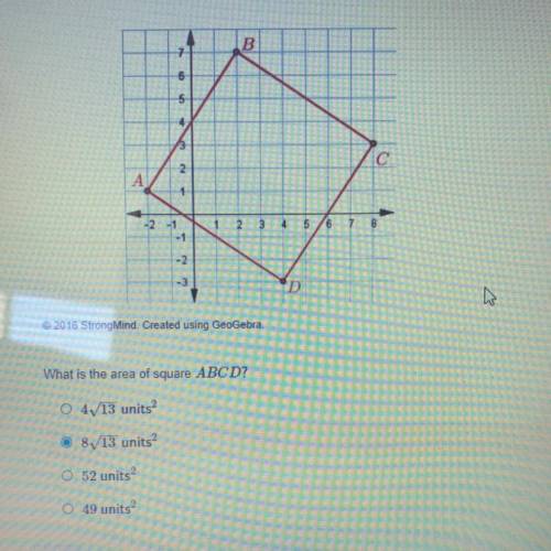 Examine the diagram and information to answer the question.

Square ABCD has vertices at A(-2,1) B