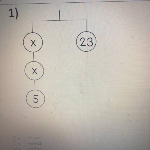 A. 2x+5=23
B. x+2+5=23
C. x+x+5=23
D. 5x+2=23