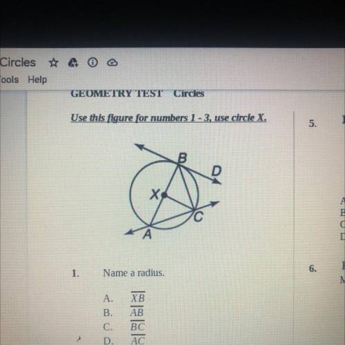 1
Name a radius?
A. XB
B. AB
C. BC
D. AC