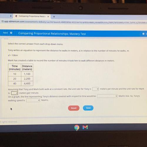 Select the correct answer from each drop-down menu.

Tony writes an equation to represent the dist