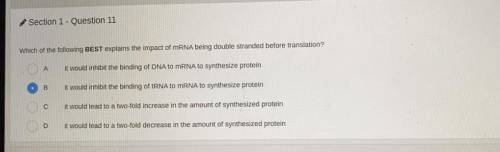 PLZ HELP IM TAKING MY EXAM!! which of the following best explains the impact of mrna being double s