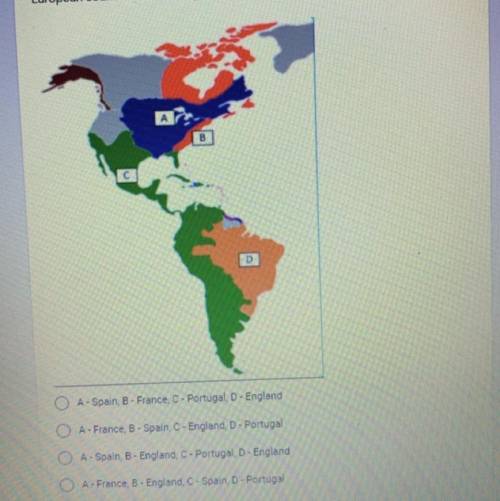 Which of the following correctly represents the areas controlled by European countries on the map?